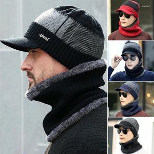 Berets homens inverno quente cachecol chapéus conjunto elegante adicionar pele forrada macio crânios gorro com borda grossa balaclava máscara de esqui de malha