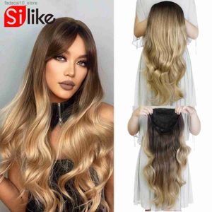 Perucas sintéticas silike 24 Polegada 3/4 meia peruca onda do corpo clipes de cabelo ombre cinza loira encaracolado para mulher 210g q240115