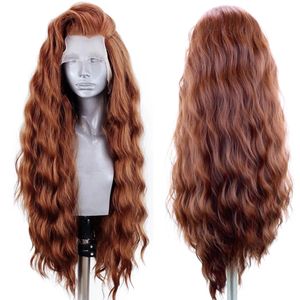 Perucas sintéticas dianteiras do laço para mulheres negras natural linha fina peruca de cabelo sintético longo peruca marrom pré arrancado cabelo do bebê cosplay240115