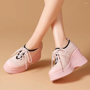 Dress Shoes Spring Autumn Slim Increased Internal Platform Cross-tied Woven Genuine Leather Women Modern Pumps Ladies Sneakers 2312