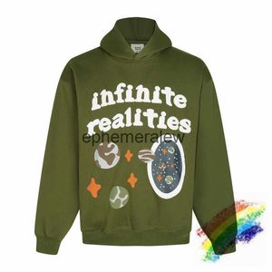 Herrtröjor tröjor oändliga verkligheter trasiga planet hoodie för män kvinnor överdimensionerade avslappnade gröna tröjor hoodedephemeralew