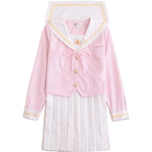 Japansk skoluniform cosplay kvinnor sakura ljusrosa toppar vit veckad kjol jk uniform flickor japansk sjöman kostym242c