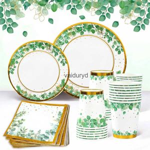 Disposable Dinnerware Sage Green Leaves Disposable Tableware Set Paper Plate Napkin Jungle Safari Birthday Party Decor Baby Shower Wedding Suppliesvaiduryd