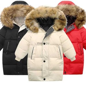 Kurtki Bluzy Winter New Children's Duże wełniane kołnierze kamuflaż w dół kurtki dla chłopców i dziewcząt średnia i długa bawełniana kurtka zagęszona ciepła płaszcz240115