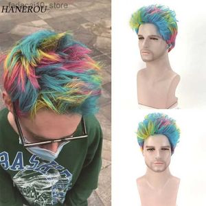 Synthetische Perücken Kurze Perücken Mann Regenbogen Farbe Synthetische Perücke Cosplay Weiche Hitzebeständige Faser Halloween Kostüm Perücke Männer Natürliche Perücken Q240115