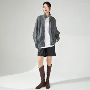 Женские куртки Miyake, осенний свитер, свободное пальто, утепленное модное повседневное плиссированное пальто на молнии с высоким воротом нестандартной формы