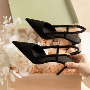 Famous designer dress shoes 2024 Spring Fall single lace-up pointy buckle women's back empty party shoes