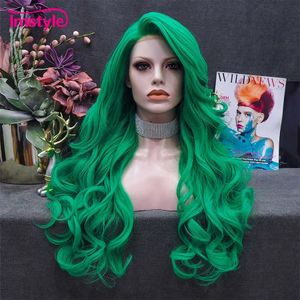 Imstyle Green Wig Synthetic Lace Front Wig Long Wavy Lace Wig Heat Resistant Fiber Glueless Cosplay Wigs For Women240115