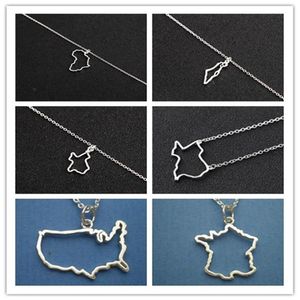 Gold Silver African Map Charm Chain Halsband Irland Israel Frankrike American Austila Nigeria Syrien Barbados Puerto Rico Country WO277Q