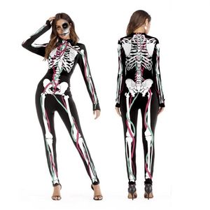 2018 Nya Halloween Cosplay Suits For Women Human Skeleton Pattern Costumes Halloween Party Skintight Printed Long Sleeve Bodysuit334C