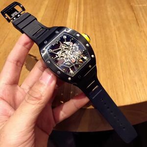 Herrenuhren, automatische mechanische Herrenuhr, Japan West Iron City-Uhrwerk, Naturkautschuk, Armbandgröße 50 x 42 mm, 316er Feinstahl