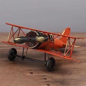 Vintage Biplane Model Mini Figurines for Home Decor Metal Iron Air Plane Model Aircraft Children Room Hanging Decor Kids Gift 240115