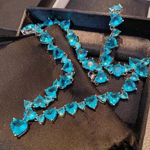 Collane Sier Color Heart of Sea cubic Blue Crystal Collace per donne Collana a catena delle clavicoli