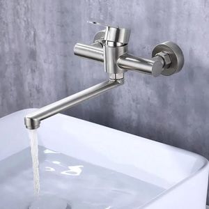 Kitchen Faucets 360° Wall Rotation Faucet Stainless Steel Mounted Single Hand Mixer