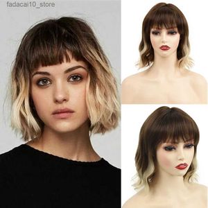 Synthetic Wigs OUCEY 2024 New Style Wigs for Women Short Bob Wig with Bangs Natural Wavy Brown Blonde Wig Synthetic Hair Women's Wigs Q240115