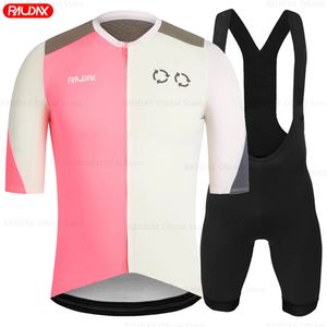 Gikikte Raphaful Kısa Kollu Jersey Setleri Ropa Ciclismo Hombre Yaz Bisiklet Giysileri Triatlon Önlük Şortu Takım Bisiklet Üniforması 240113