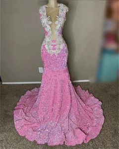 Blaskly 2024 Pink Prom Glitter Sequins Pead Crystal Rhinestones Vestidos de Fiesta Birthday Evening Party Dress