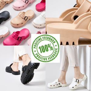 Classic Cog Buckle Designer Slides Sandals Platform Heels Slippers Mens Womens White Black Khaki Rose Pink Waterproof Shoes Nursing Hospital Outdoor 36-41