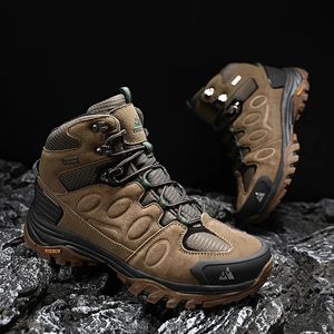 HIKEUP High-Top Homens Caminhadas Bota Inverno Sapatos Ao Ar Livre Lace-Up Não-deslizamento Esportes Ao Ar Livre Casual Trekking Botas Homem Camurça À Prova D 'Água 240113