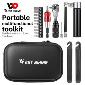 Bags WEST BIKING Multifunctional Toolkit Portable Bicycle Repair Tool Bag 4 In 1 Ratchet Wrench Pump Tire Lever Bike Repair Tool Set