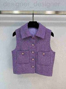 Women's Tracksuits designer brand 2024 New Product purple Fashionable High Grade Exquisite Small Plaid Handmade Bead tweed cardigan Piece Dress Shorts Vest POYV
