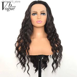 Perucas sintéticas Voguebeauty Darkest Brown Sintético Lace Front Curly Peruca Resistente ao Calor Fibra Natural Hairline Cosplay para Mulheres Q240115