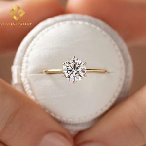 Fabrika Outlet Klasik Parlak Kesim Laboratuar Grown Diamond 14K Katı Altın Solitaire Elmas CVD/HPHT Yüzükleri