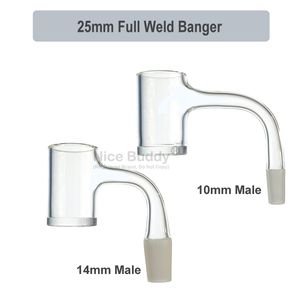 Banger de quartzo com borda chanfrada de solda completa de 25 mm com fundo transparente de 4 mm de espessura / 10 mm 14 mm junta fosca masculina ângulo de 90 graus acessório agradável para cachimbo de fumaça