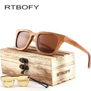 RTBOFY 2017 WOOD SUNGLASSES MEN SQUARE Bambu Solglasögon Vintage Wood HD Lens Frame Handgjorda solglasögon för män Eyewear Oculos259a