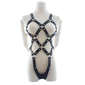 Adjustable Women Full Body Harness Leather Open Crotch Sexy Catsuit Sex Fetish Bondage Restraints Teddy Lingerie Erotic Costumes1826