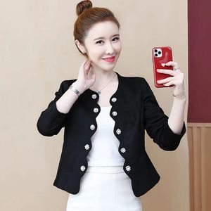 #5364 Preto Branco Rosa Vermelho Jaqueta Curta Mulheres Botões Escritório Cardigan Casacos Femme Slim Outerwear Estilo Coreano Fino Primavera Verão 240115