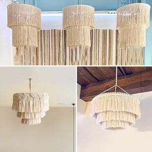 Vävt hängande tapestry Bohemian Macrame Tassel Lamp Shade Boho Hanging Light Cover Nordic Living Room Lampshade Home Decor 240115