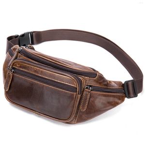 Bolsas de cintura de couro genuíno para homens fanny pack cinto de ombro bum bolsa de dinheiro molle pochete