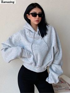 Winter Women Solid Fleece Hoodies Clothing Long Sleeve Tops Loose Pocket Sweatshirt Female Casual Pullover 240115