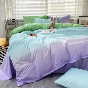 Conjuntos de cama Colorido Gradiente Ins Conjunto Lavado Algodão Duveta Capa Plana Quilt Único Tamanho Duplo para Menina Home Têxteis