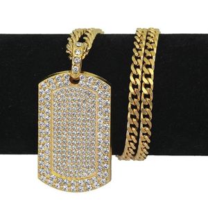 Mens Hip Hop Necklace Jewelry Full Rhinestone Iced Out Dog Tag Pendant Gold Necklaces For Men161E