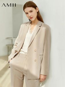 Amii minimalismo primavera senhora do escritório blazer feminino jaqueta rendas com decote em v regatas calças de cintura alta separadamente blazers femininos 12060909 240115