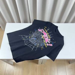 sp5derメンズTシャツデザイナーマンピンクブラックビーズシャツグラフィックティーフーディー555印刷