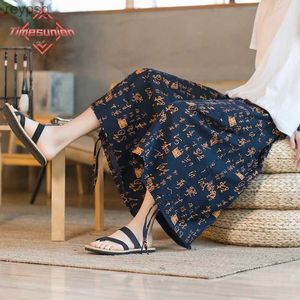 Men's Pants Thai style travel cotton linen men's pants wide leg pants summer elephant print carrot pants beach pants Pantacourt YQ240115