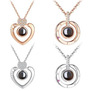 New Rose Gold Silver I love you 100 Lanugage Necklace Love Memory Projection Heart Necklace Birthday Gift Drop 2895