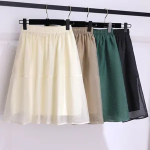 Юбки 2024, поступление, летняя женская повседневная свободная юбка трапециевидной формы в корейском стиле до колена, милая сетчатая юбка с высокой талией V410