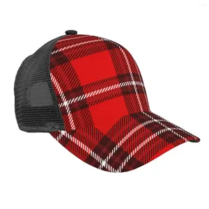 Ball Caps Baseball Cap Red and White Plaid in Burgundii Hat Oddychaj mężczyźni Kobiety Summer Mesh Drop