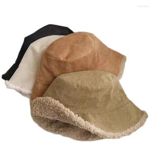 Berets adulto casual algodão veludo balde chapéu homens mulheres sólido listrado grosso quente pescador bonés panamá plush gorros