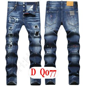 Herren Jeans Luxus Italien Designer Denim Jeans Männer Stickerei Hosen DQ2077 Mode Tragen-Löcher Spritzer-Tinte Stempel Hosen Motorrad Reiten Kleidung US28-42/EU44-58