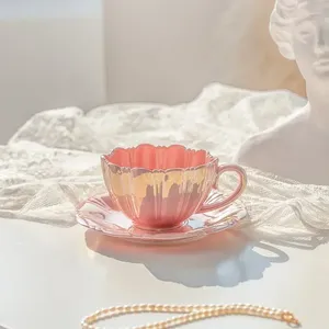 Muggar 250 ml Petal Ceramic Cup Coffee and Saucer Afternoon Tea Cups Milk Mug Teacup Drinkware