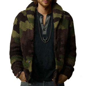 New Men's Autumn And Winter Camouflage Jacquard Sweater With Flip Collar, Slim Fit Woolen Jacket, Jacket For Men