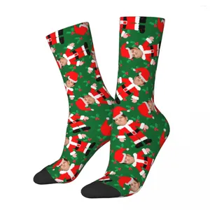 Men's Socks Cool Custom Face Po Santa Claus Funny Christmas Personalized Basketball Polyester Crew For Women Men Non-slip