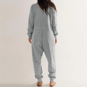 Kvinnor långärmad jumpsuits med Pocket Lounge pyjamas onesie stilfull nattklänning romper lös romper bodysuit casual nattklänning 240115