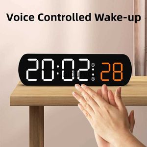 Desk Table Clocks Voice Control Digital Alarm Timer Clock Temperature Dual Alarm Desktop Table Clock Night Mode 12/24H LED Clock Watch Desk Clockvaiduryd