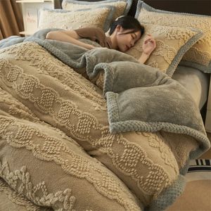 1 täcke omslag och 2 kuddväskor Set Winter Thick Warm Double-Sided Plush King Luxury Quilt Cover Set Bedding Set Comporter Cover 240115